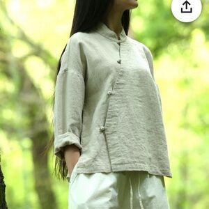 Jade Linen Shirt with Asian Frog Buttons